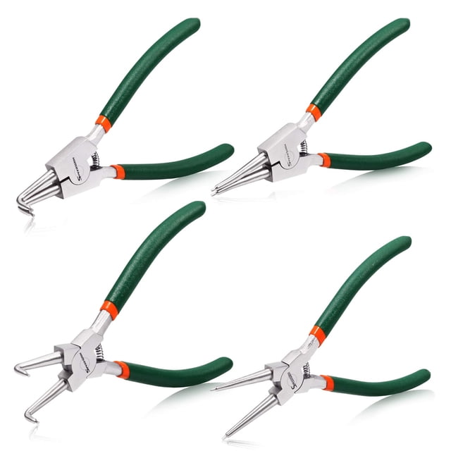 SPEEDWOX 4 Pcs Circlip Pliers Set, 7-Inch Internal External Snap Ring Pliers, Tip Diameter 0.07 Inch, Straight and Curved Jaws for Ring Remover Retaining