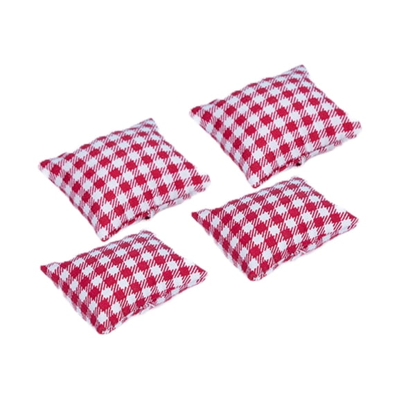 LeeQinersw 4Pcs Miniature Doll House Pillow for Sofa Couch Bed Dollhouse Accessories red red grid
