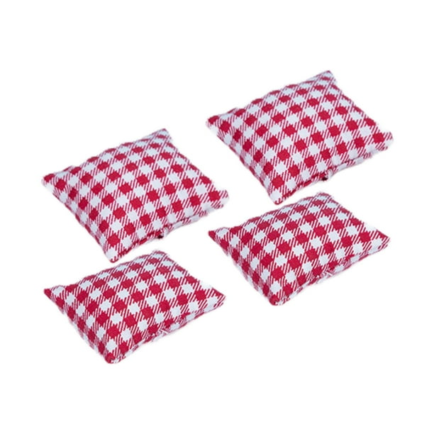4 Uds. De almohadas de muñecas , accesorios de de , decoración de muñecas , simución cuadrícu roja Zulema Miniaturas de casa de muñecas