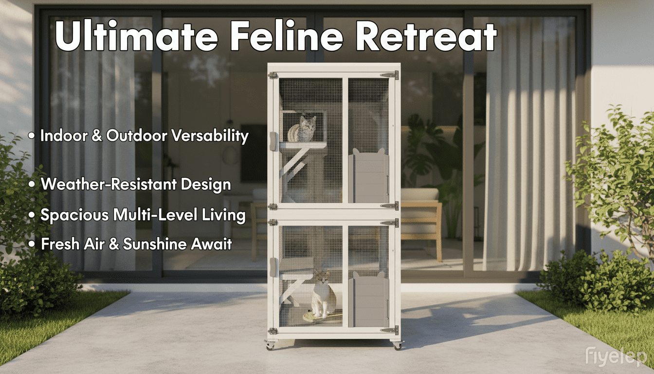 ANYKOON Portable Cat Enclosure Catio  with Wheels 74.8" Large Outdoor Cat Enclosure, Multi-Level Cat Playpen with Lockable Doors & Easy-Clean Tray for Indoor/Outside Use