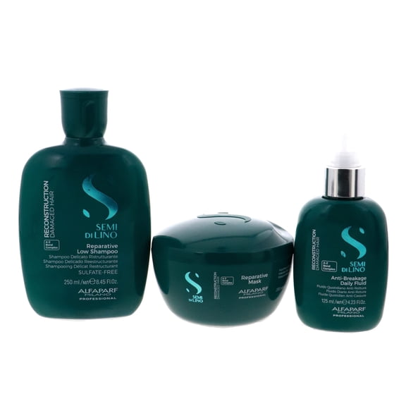 Alfaparf Semi Di Lino Reconstruction Reparative Shampoo 8.45oz & Mask 6.88oz & Fluid 4.23oz