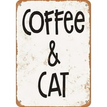 Vintage Metal Tin Sign 8x12 inch Coffee and Cat Retro Wall Decor for Home, Cafe, and Garden - Aluminum Sign for Men & Women