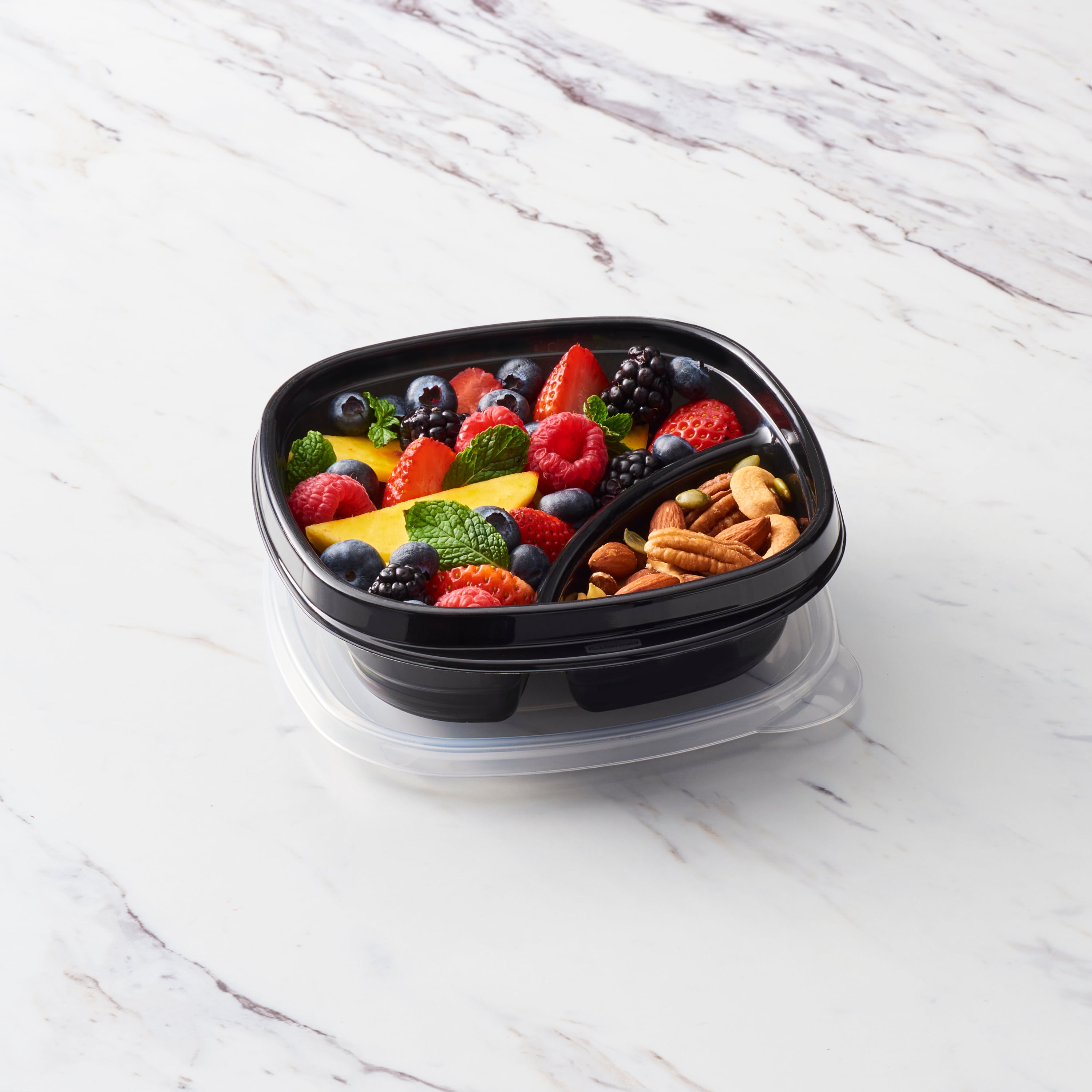 Rubbermaid TakeAlongs Divided Meal Prep Containers, 556 mL (2.35 Cup), Black, 3 Pack, BPA-Free