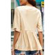 thumbnail image 3 of Top de manga corta para mujer, jersey con dobladillo con volantes, Top cruzado con cuello en V, camisa metálica, blusa con cintura elástica, color caqui S, 3 of 6