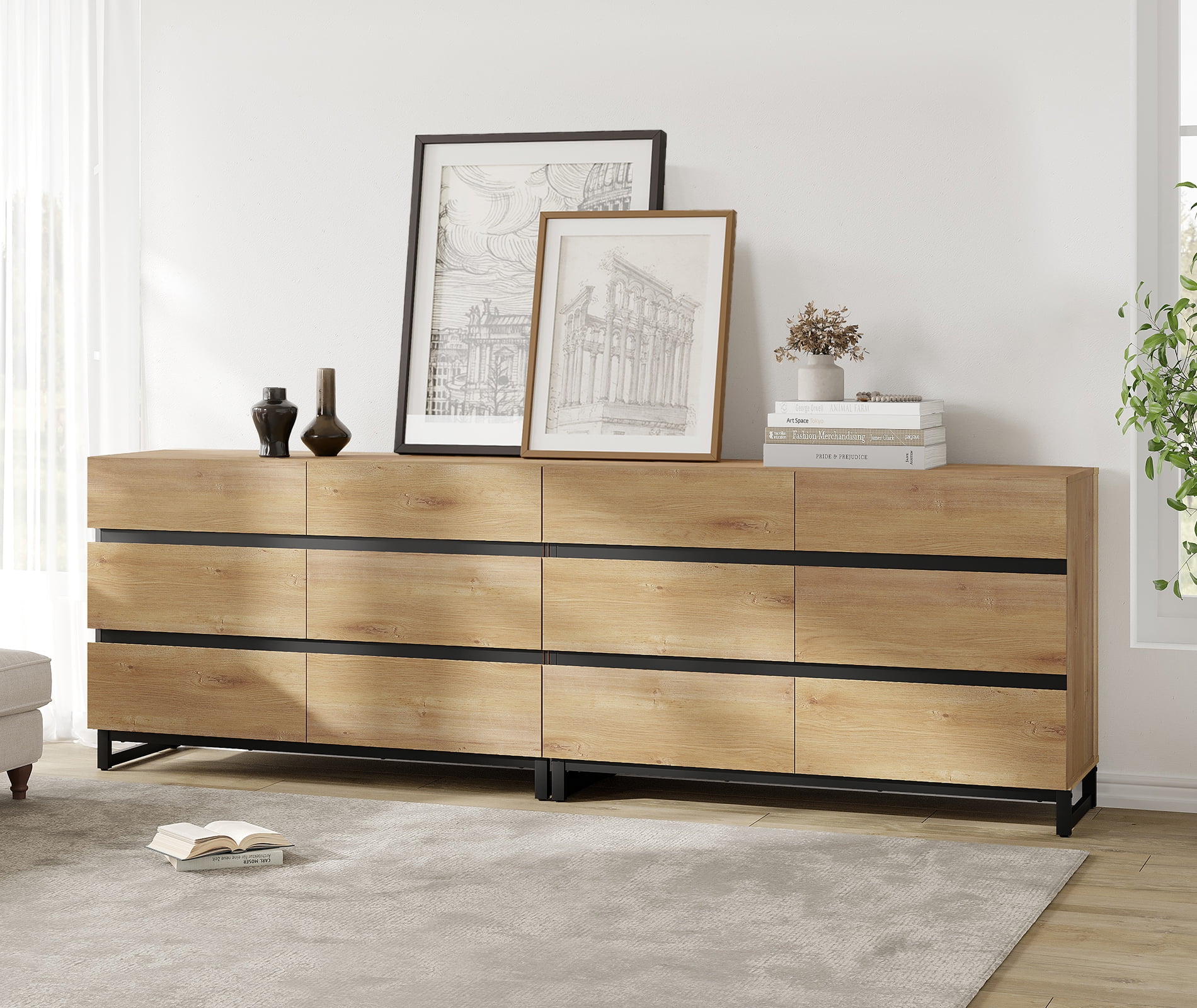 WAMPAT 12-Drawer Wooden Dresser with Metal Base, Modern Closet Organizer & Chest of Drawers for Bedroom, Living Room