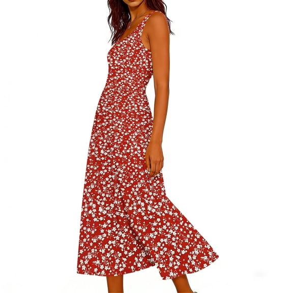 Felirenzacia Summer Sleeveless Maxi Dresses for Women Elegant Classy A Line Tank Formal Midi Long Wedding Guest Dress,Red,XXL