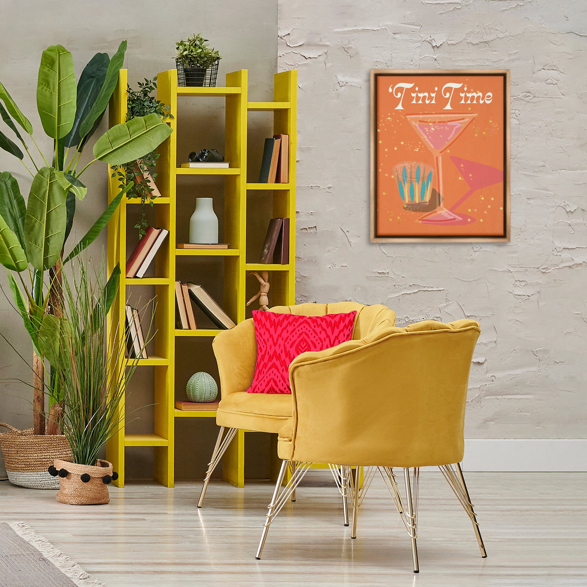 Stupell Industries Tini Time Cocktail Food & Beverage Painting Brown Floater Framed Canvas Art Print Wall Art, 17 x 21