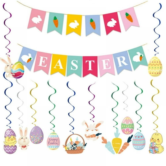 BOLLSLEY Happy Easter and Rabbit Burlap Banner, Easter Bunny Carrot Hanging Bunting Garland for Easter Decorations, Spring Themed Party Favors Supplies