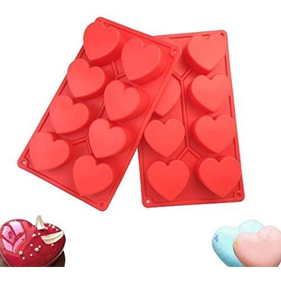 shiyou-Silicone Heart Molds for Baking 2 Pack - 8 Cavity Heart Shaped Cake Pans, Pastry Mold for Jelly Pudding,Handmade Soap,Chocolate,Muffin