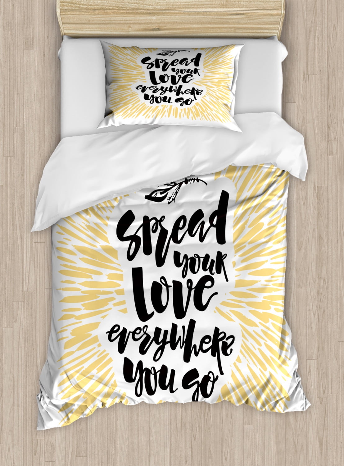 Motivational Twin Size Duvet Cover Set, Spread Your Love Everywhere You Go Quote with Artistic
