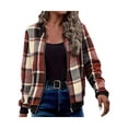 thumbnail image 2 of Chaquetas de Mujer Informales con Cremallera, de Franela A Cuadros, Larga, Holgadas, Ideales para Otoño. Rojo Ladrillo S, 2 of 7