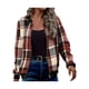 thumbnail image 2 of Chaquetas de Mujer Informales con Cremallera, de Franela A Cuadros, Larga, Holgadas, Ideales para Otoño. Rojo Ladrillo XXL, 2 of 7