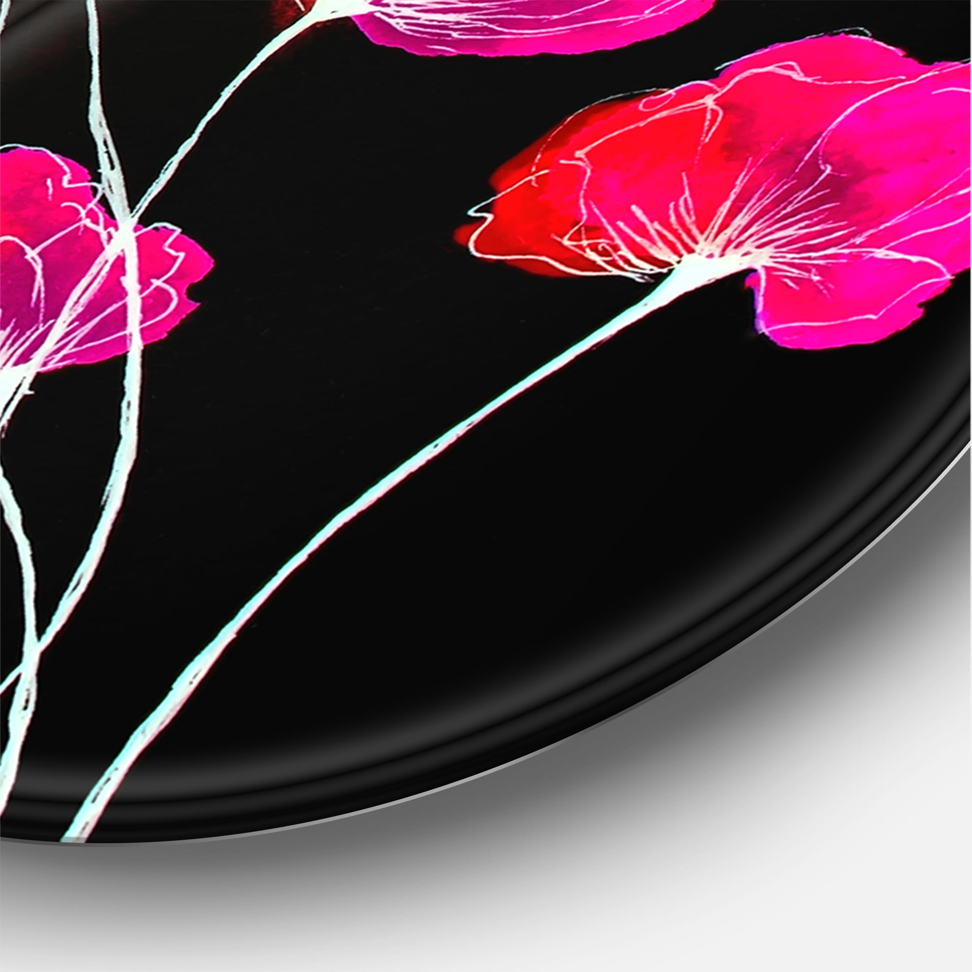 Designart 'Abstract Red Flower Detail On Black Background III' Traditional Circle Metal Wall Art 29x29 - Disc of 29