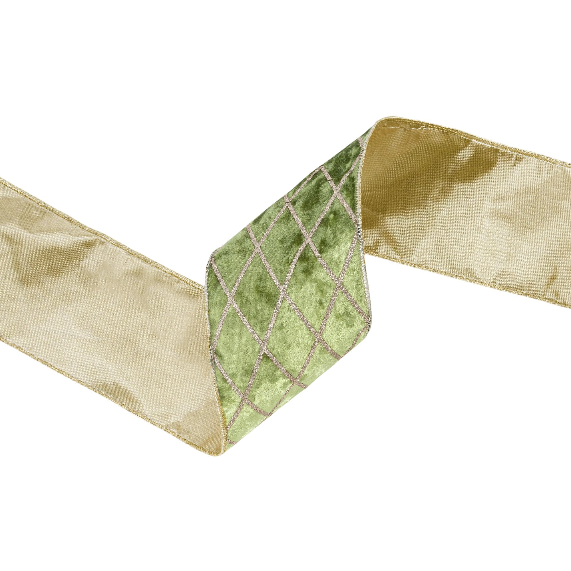 LaRibbons 4" Wired Velvet Ribbon, Willow Green with Glittered Diamond, 10 Yard Roll
