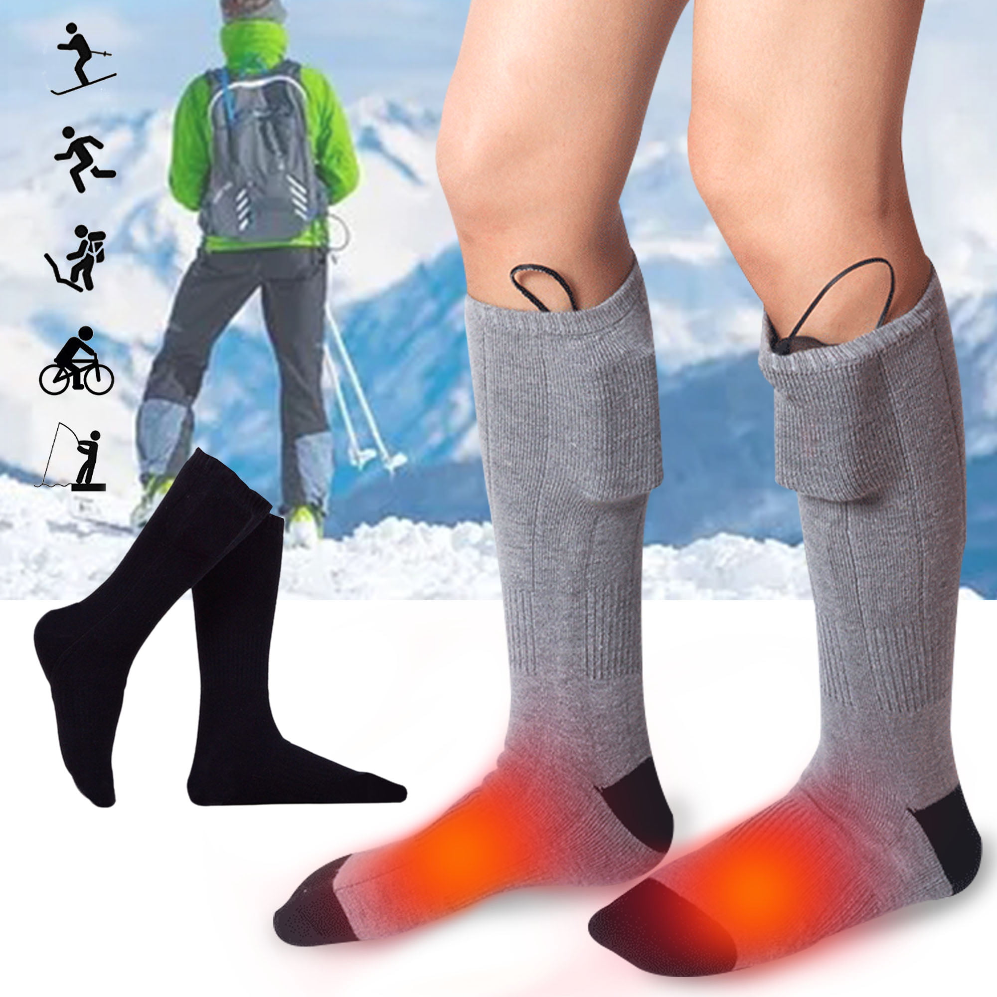 Electric Heated Socks Boot Feet Warmer Winter 3.7V USB Rechargable Battery Sock 