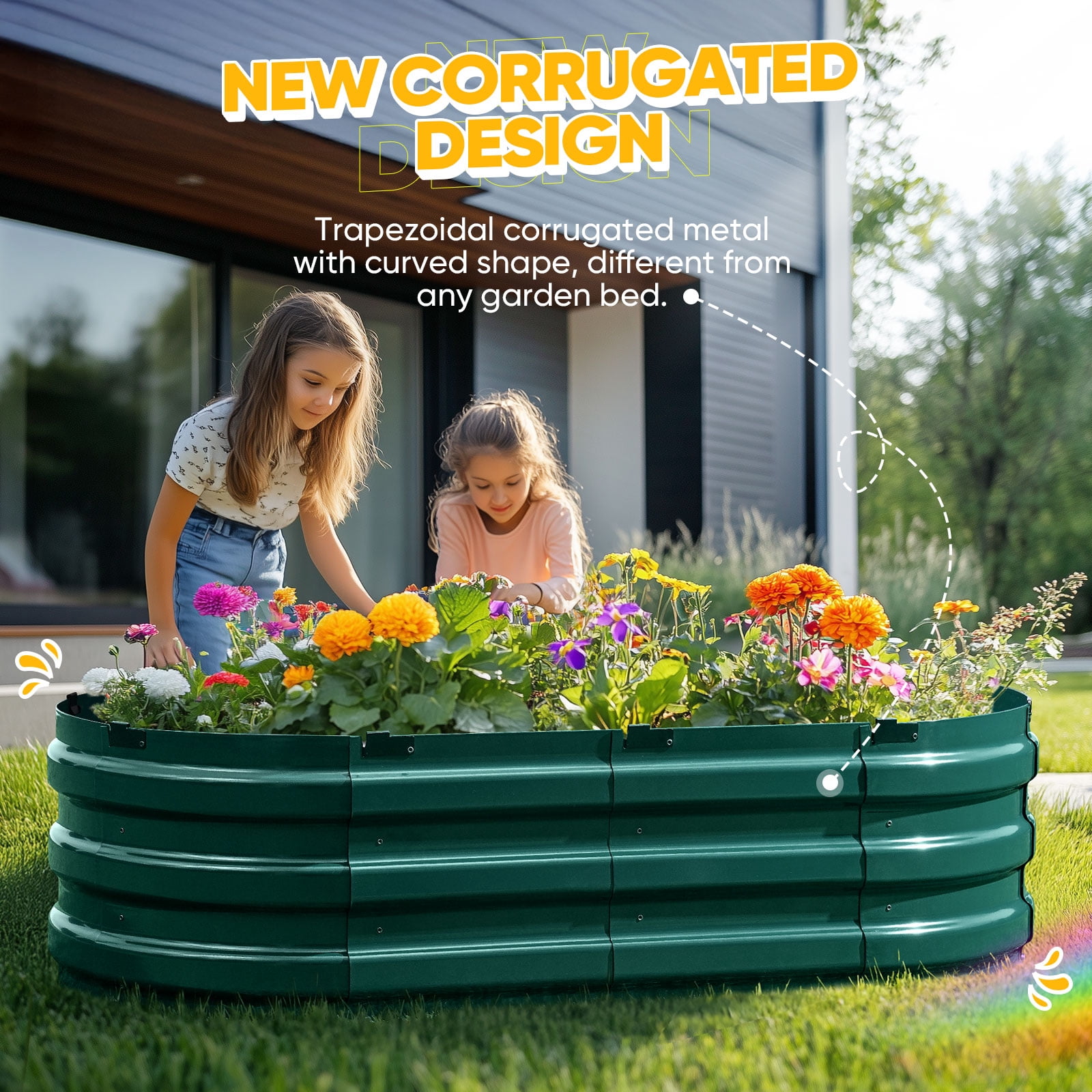 KING BIRD Screwless 4x2x1 ft Raised Garden Bed Galvanized Steel Planter Garden Box for Outdoor Gardening Vegetables Flowers Dark Green