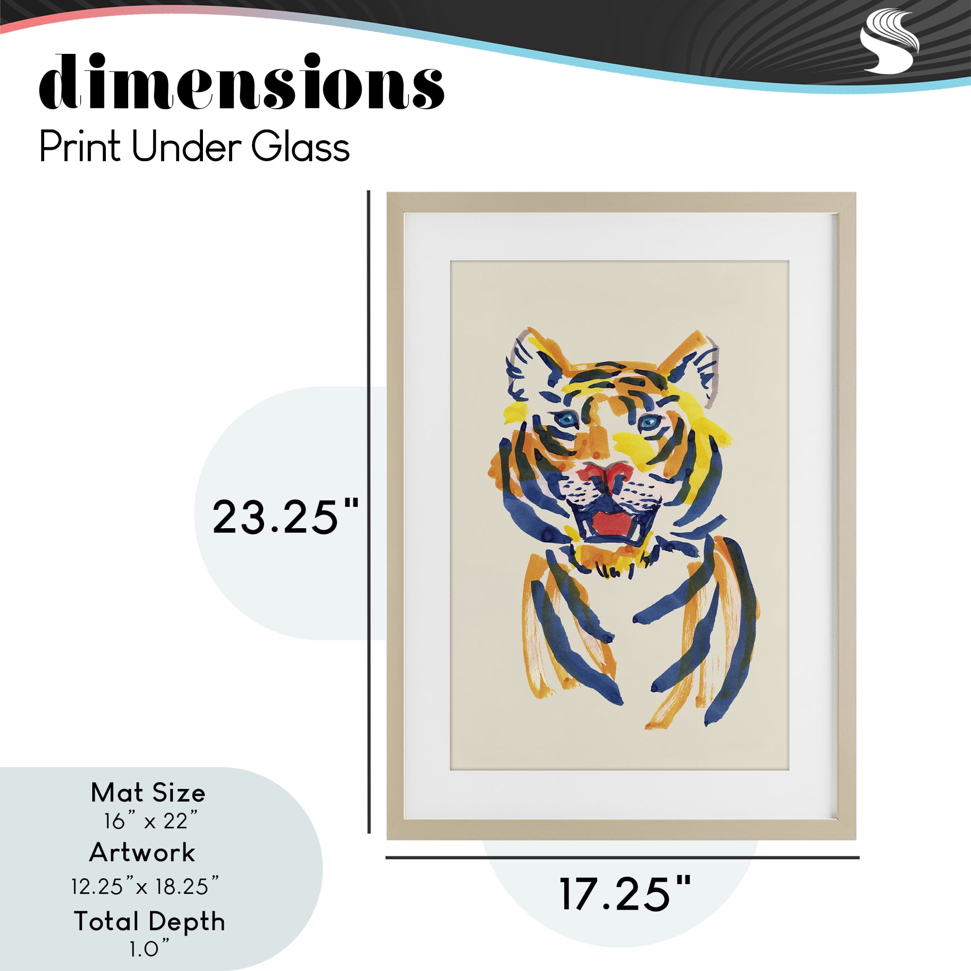 Tiger Roar Watercolor Birch Framed Print Under Glass, design by Karolina Sato