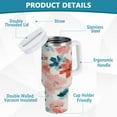 thumbnail image 4 of 30 oz Insulated Stainless Steel Tumbler Double Wall Stainless Steel Tumbler with 2-Way Drinking Coral and Teal Floral Pattern, 4 of 9