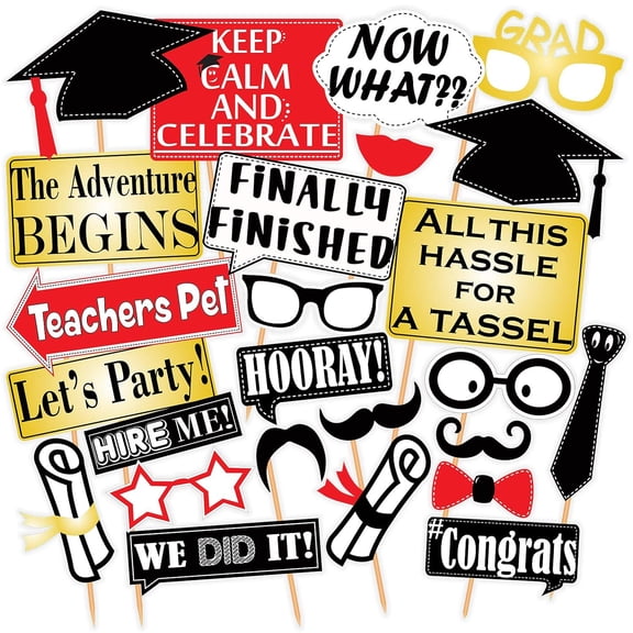 Graduation Party Photo Booth Props Craft Item, Multi Color (Set of 23)