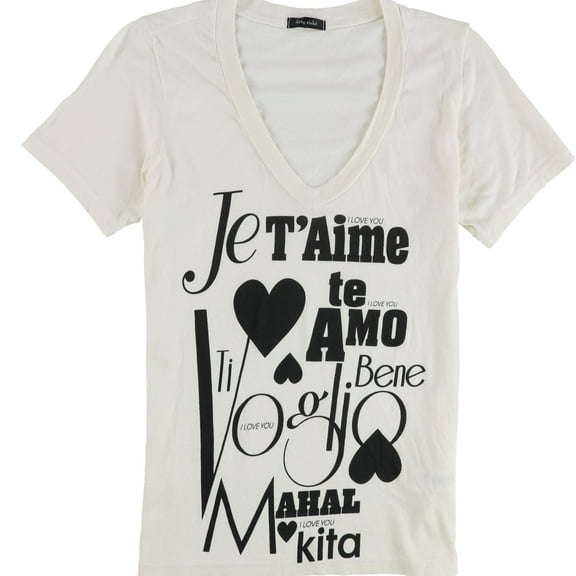 dirty violet Womens Je T'aime Graphic T-Shirt, Off-White, Medium