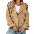thumbnail image 2 of Long Sleeve Double Breasted Women Casual Trench Coat Crop Jacket, 2 of 6