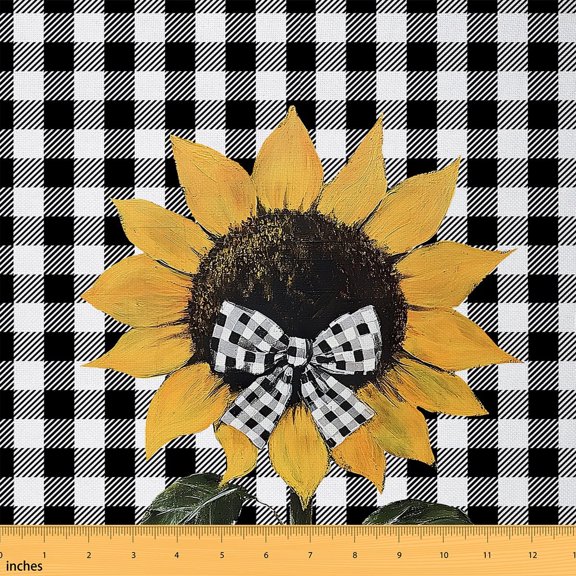 jejeloiu Oil Painting Sunflower Fabric by the Yard 1 Yard,Cute Bowtie Bow Home Decor Fabric by the Yard,Modern Geometric Checkered Sewing Fabric For Children,Microfiber Bedroom Decor
