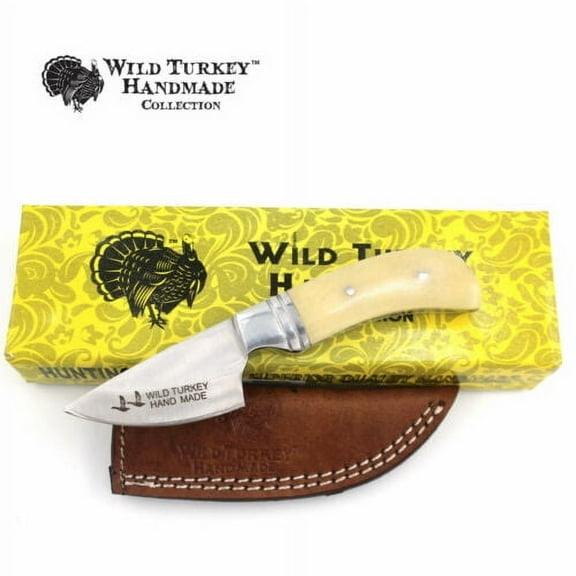 Wild Turkey Handmade Collection 6.25" Fixed Blade Hunting Knife w/Leather Sheath
