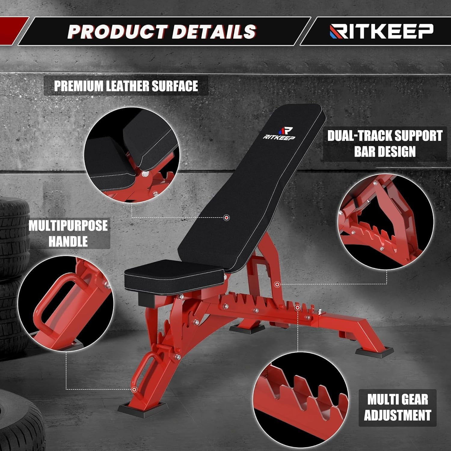 RitKeep Fitness Adjustable Weight Bench 1300 lb Capacity for Home Strength Training