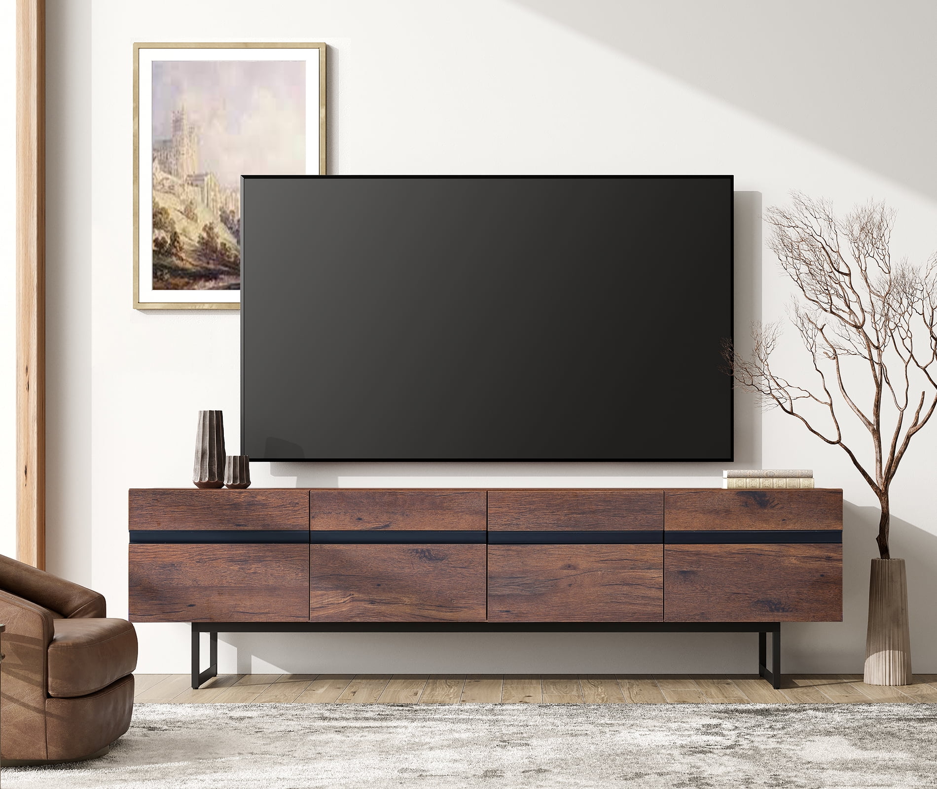 Modern 3-Piece Living Room Set: 71" TV Stand with Storage Cabinet + 2 End Tables with Drawers for Living Room, TV Entertainment Center, Console TV,Brown