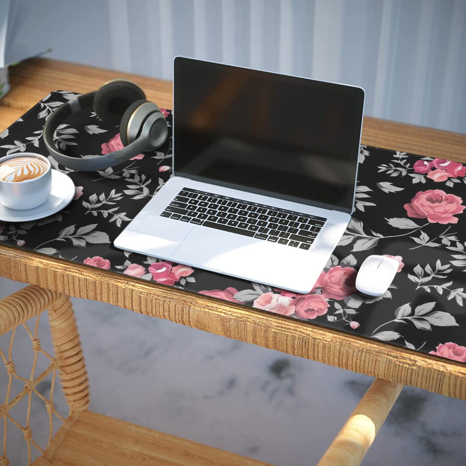 Long Mouse Pads for Desk,Pioneer Flower Floral Print Pattern Desk Mats on Top Of Desks, Desk Mouse Pad Extra Large with 3mm Non-Slip Base and Stitched Edge for Gaming,Office,Work,Home 35.4"x15.7"