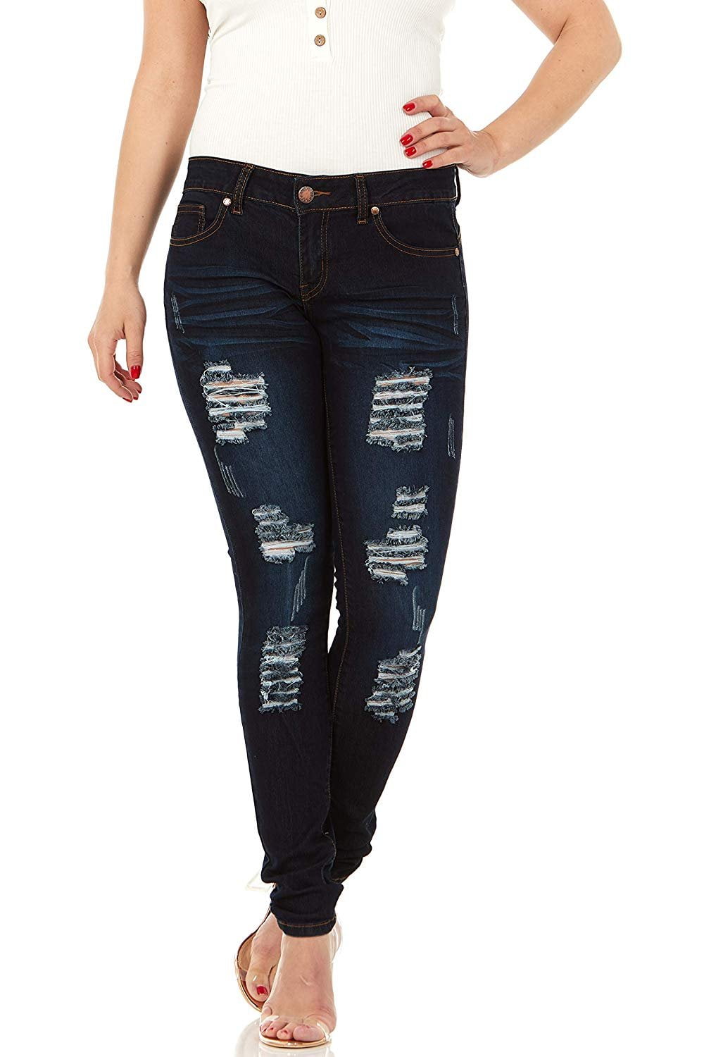 dark blue ripped jeans womens