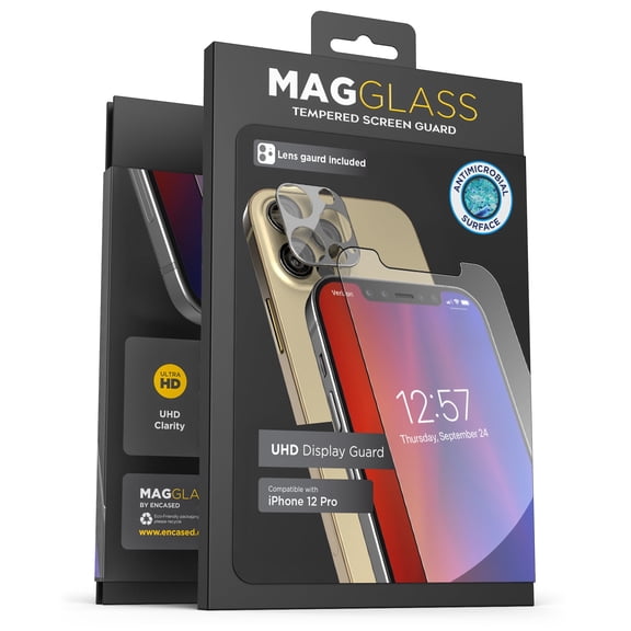 Magglass iPhone 12 Pro Tempered Glass Screen Protector and Camera Lens Protector, Full Coverage UHD Anti Microbial Glass Protector Guards (Case Compatible)