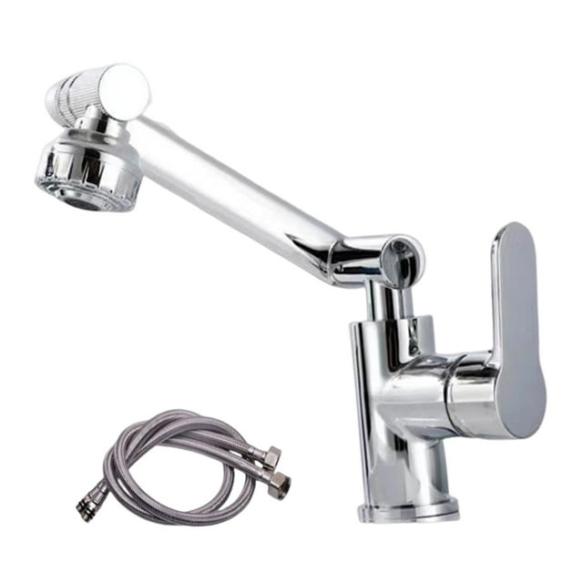 Rongfmy 360 Degree Rotatable Bathroom Faucet with Hot And Cold Control, Basin Mixer Tap, Argent with Pipe