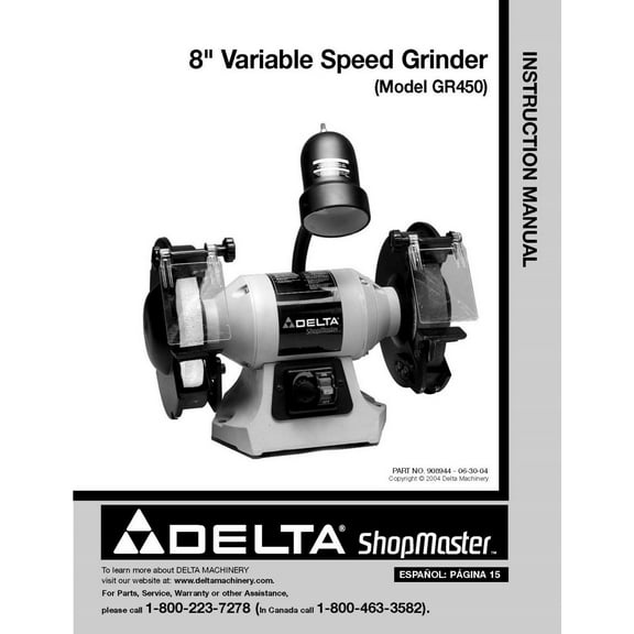 Delta GR450 Shopmaster 8" Variable Speed Grinder Instruction Manual REPRINT