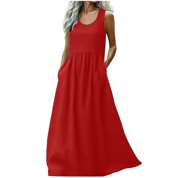 Kilaqueen Dresses for Women 2026 Long Flowy A Line Sleeveless Maxi Tank Dress with Pockets Casual Solid Color Beach Sundress Travel Vacation Clothes