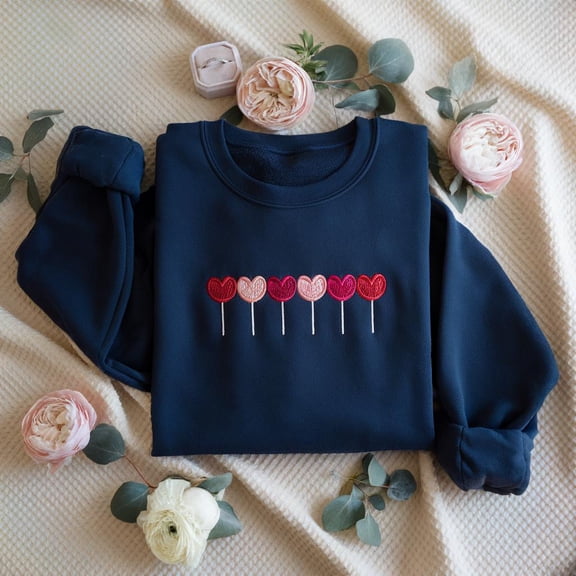 Heart Lollipop Embroidered Sweatshirt, Valentine Heart Sweater, Candy Heart Shirt, Heart Sucker Shirt, Valentines Day Shirt, Valentine Tee
