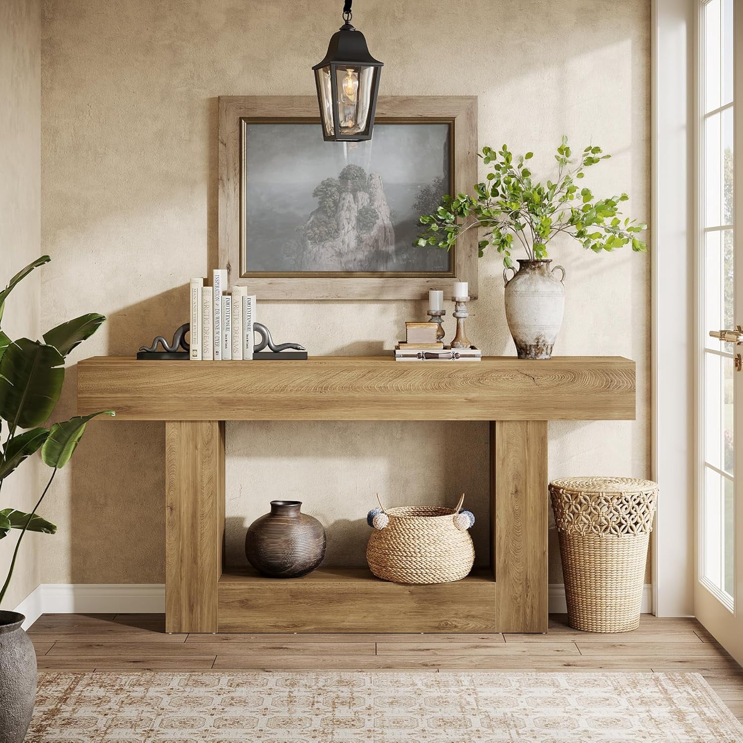 Tribesigns 63-Inch Long Console Table, 2-Tier Entryway Table Sofa Table with Storage