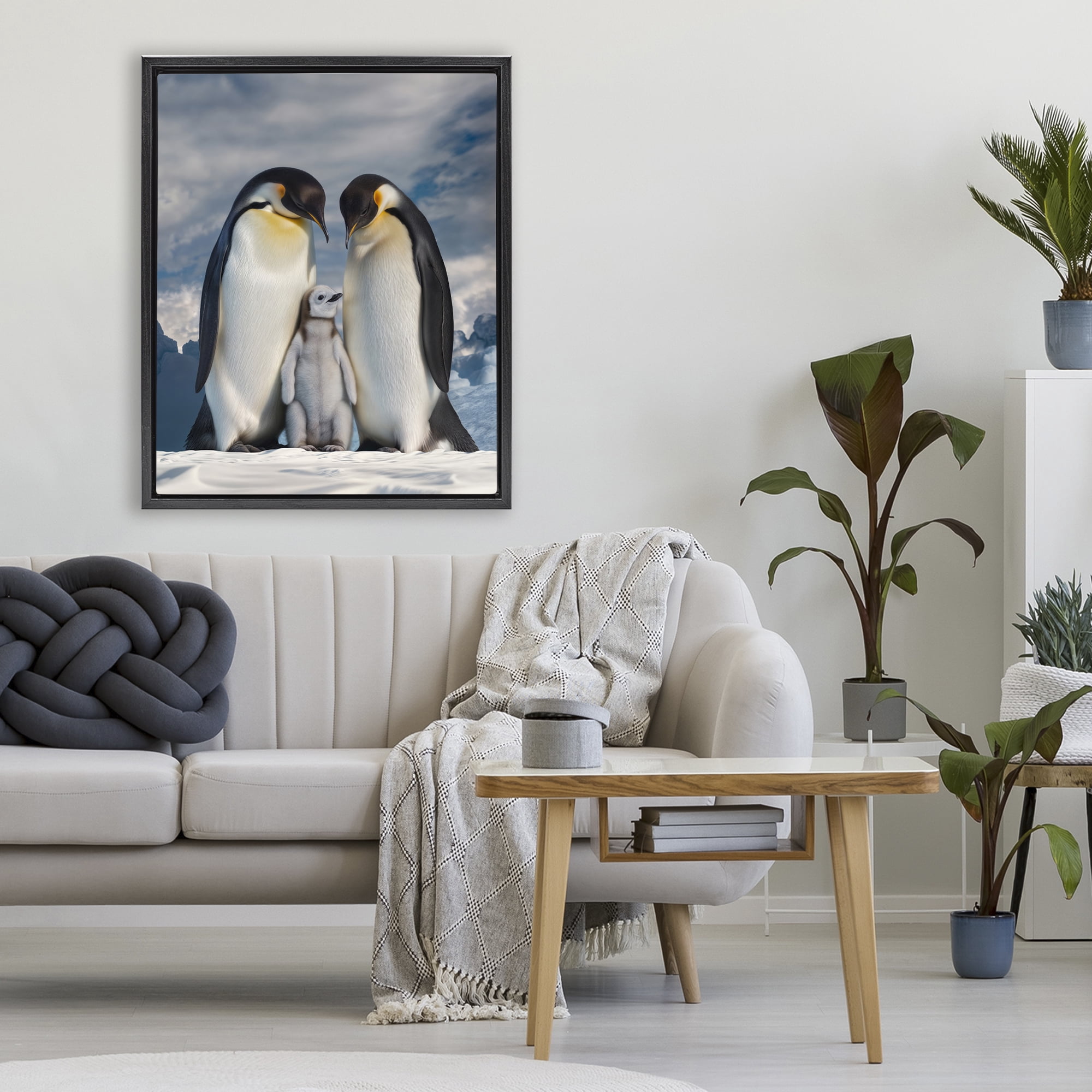 Stupell Industries Penguins In The Wild Black Framed Floater Canvas Wall Art, design by Scott Stulberg