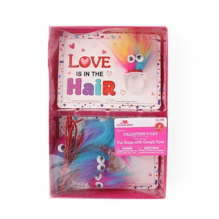 Way To Celebrate Valentine's Day Party Favors, Fur Rings With Googly Eyes, 6 Count