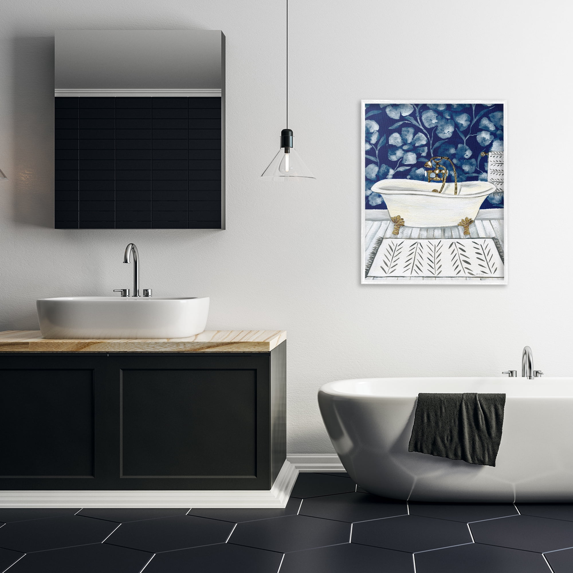 Stupell Industries Bold Blue Bathtub Typography Painting White Framed Art Print Wall Art, 24 x 30