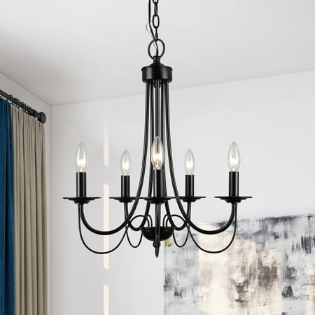

Modern Black 5-Light Transitional Chandelier French Country Candelabras Ceiling Light for Dining Room - 18.5 x 18.5 x 23.6