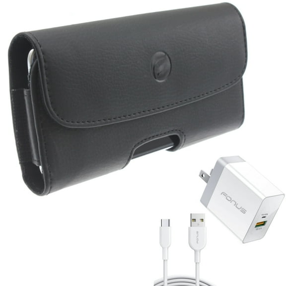 36W PD Home Charger w Case Belt Clip for Samsung Galaxy S22 Ultra,S21 Ultra,S20 Ultra,Plus - Fast Type-C 6ft Long Cable USB-C, Leather Holster Cover Combo