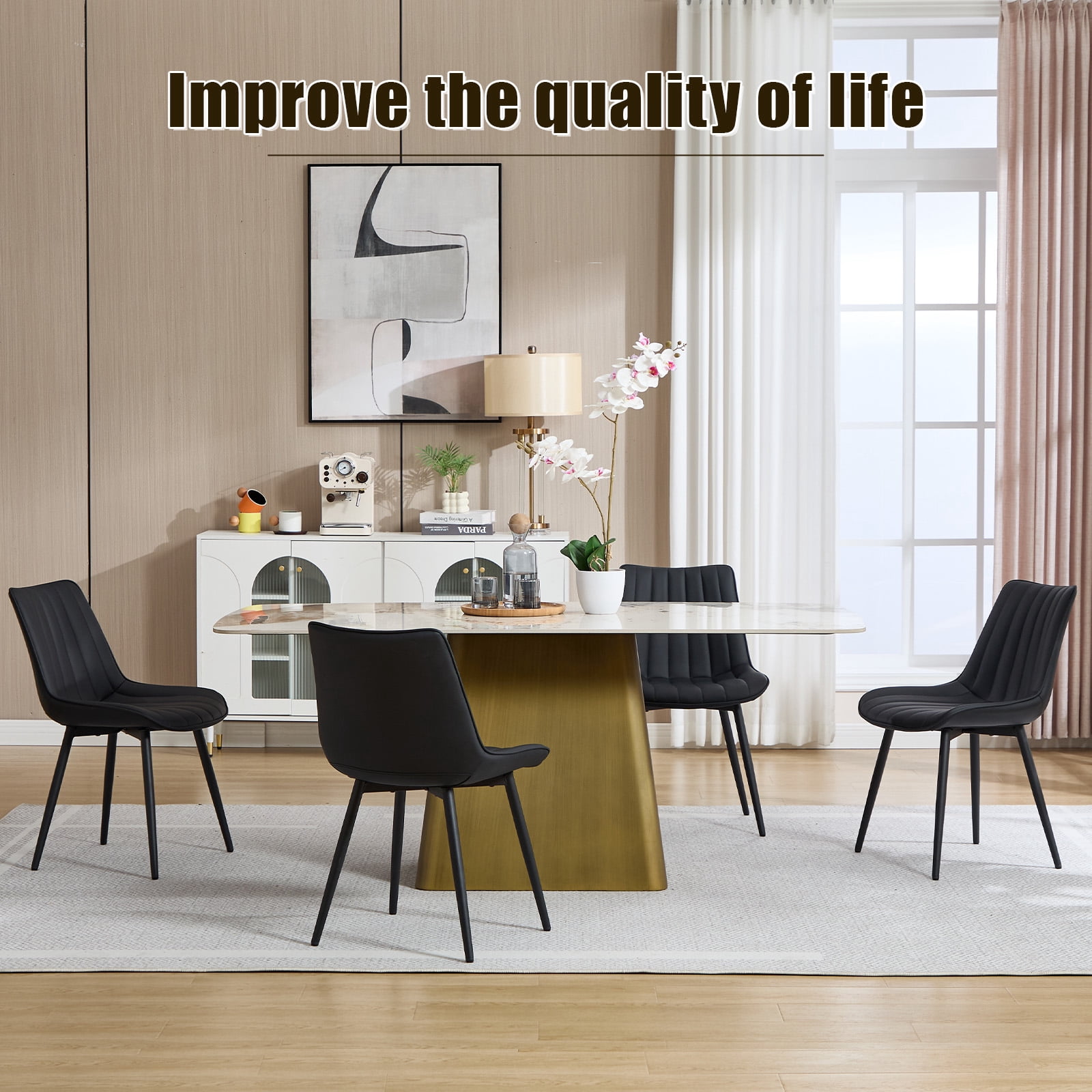 MOONMISS Dining Chairs Set of 4,Modern Style Dining Kitchen Room Upholstered Side Chairs,Black
