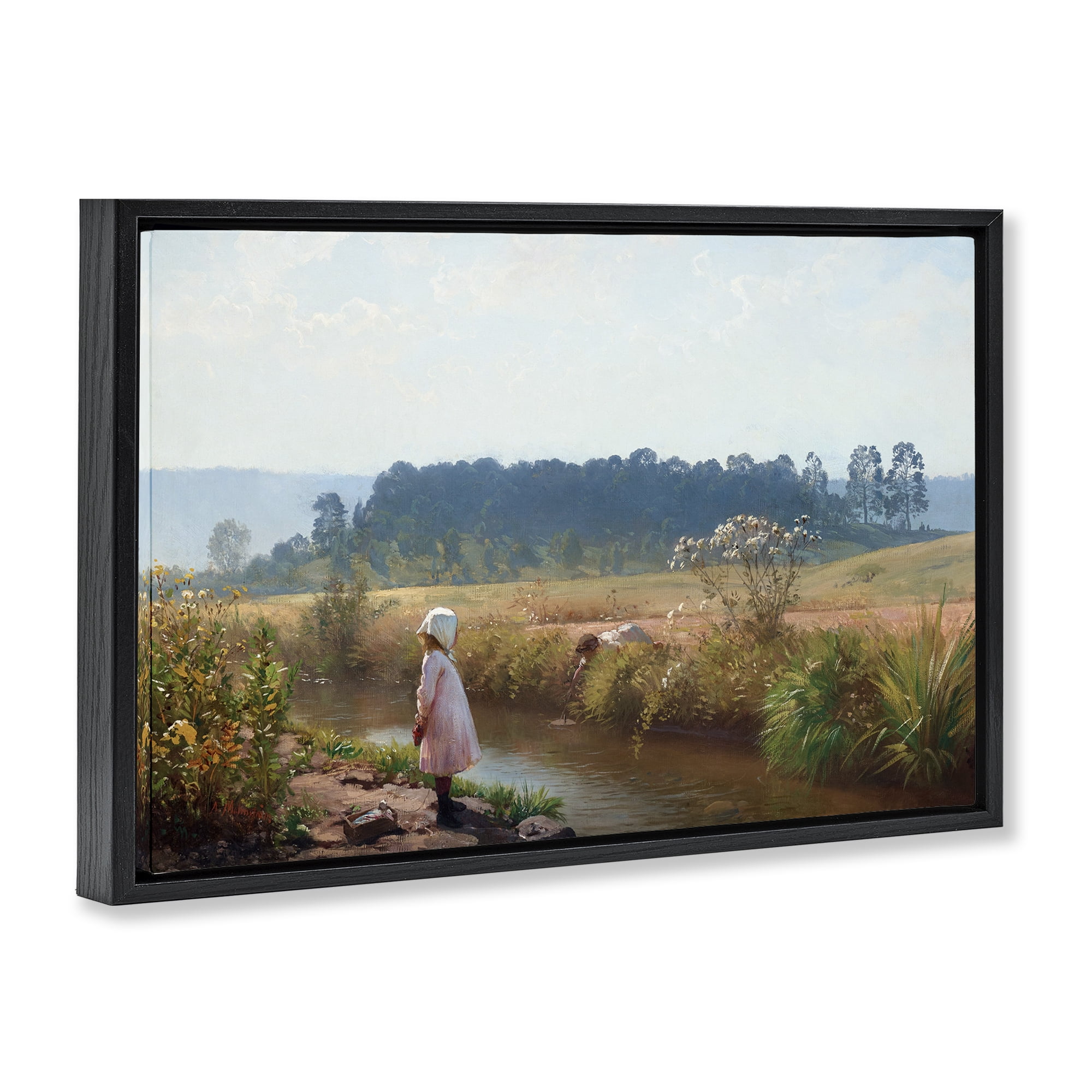 Stupell Industries Down By The River Landscape & Nature Painting Black Floater Framed Canvas Art Print Wall Art, 31 x 21