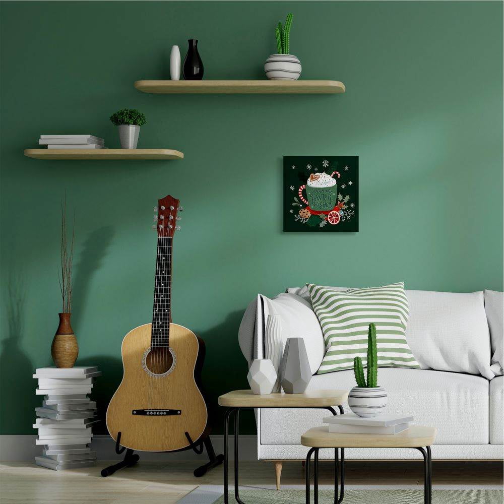 Stupell Industries Warm Winter Wishes Mug Christmas Holiday Green Word DesignCanvas Wall Art By Artist Victoria Borges