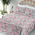 thumbnail image 3 of Ambesonne Floral Fitted & Flat Sheet with Shams 4 Pcs Set, Pastel Pink Peony Flowers, King, Pale Blue Pastel Pink, 3 of 5