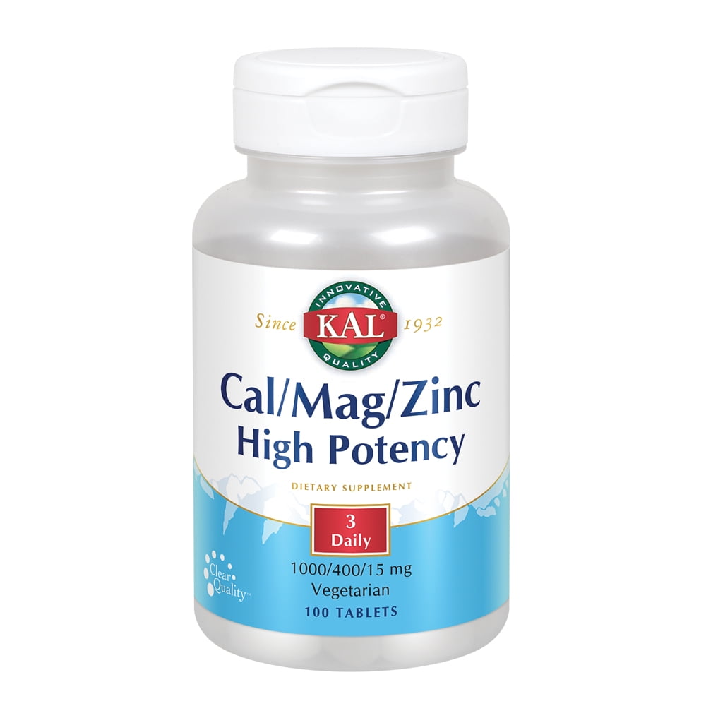 KAL Cal/Mag/Zinc 1000 mg of Calcium, 400 mg of Magnesium & 15 mg of