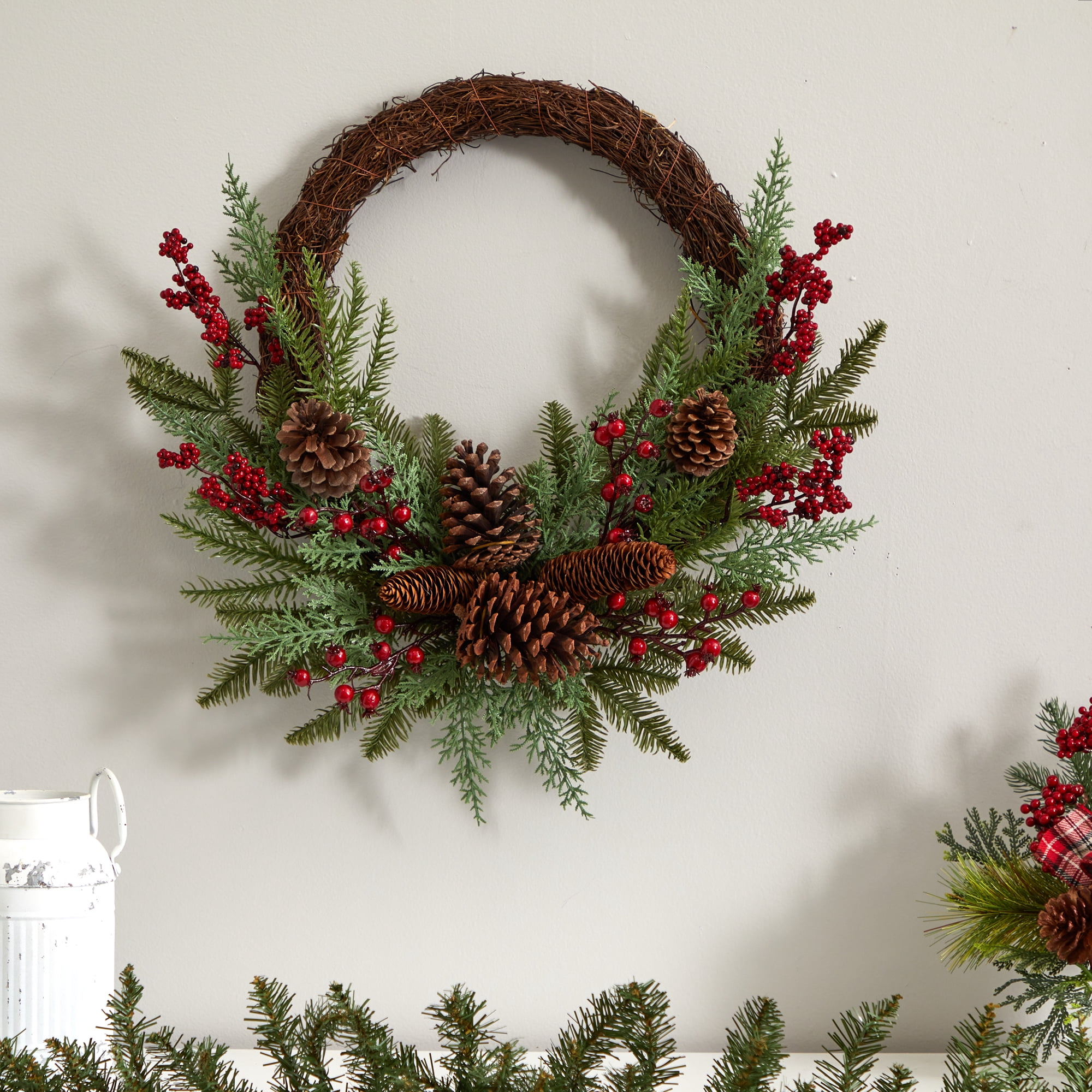 Nearly Natural Plastic Wreath, 22" (Assorted Colors)