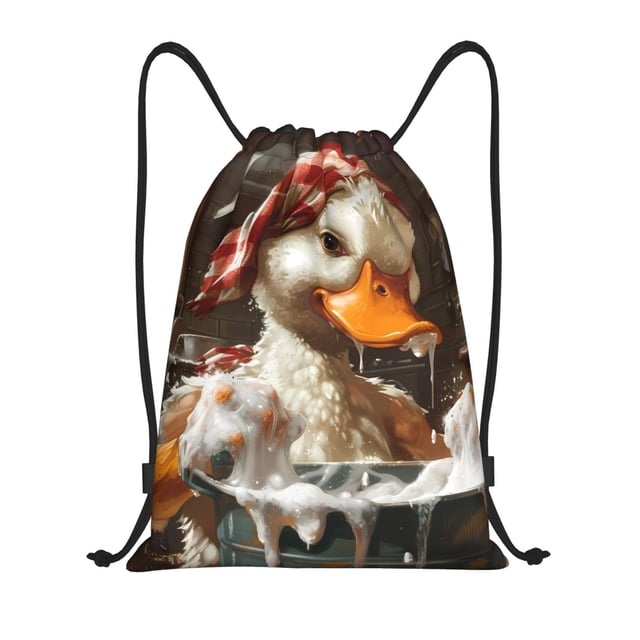 Saiise Cartoon Scottish Duck Pattern Sports Drawstring Backpack - String Swim Gym Bag with Wet Proof Pocket for Women&Men-Small