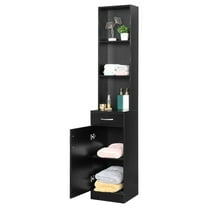70" Tall Bathroom Storage Cabinet, Narrow Freestanding Bathroom Floor Cabinet with 3 Open Shelves, 1 Drawer & 1 Door, Sideboard Buffet Cabinet for Bathroom, Living Room, Hallway, Black